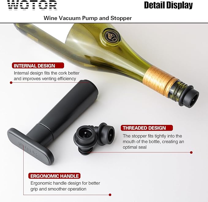 WOTOR Wine Saver Vacuum Pump with 20 Stoppers, Wine Stopper & Preserver, Reusable Bottle Sealer Keeps Fresh, Ideal Accessories Gift (Flat Handle) (Pack of 2)