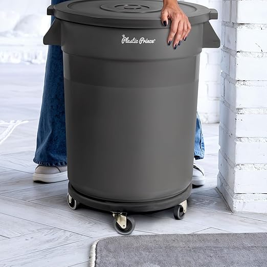 Plastic Prince 18" Trash Can Dolly with Wheels Black for 55 gal and 20 32 44 gal Brute Containers