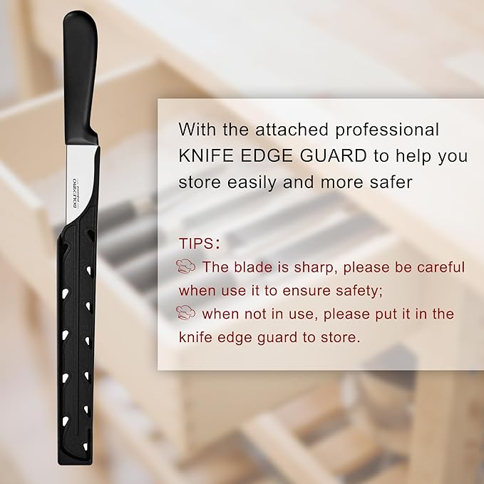 8 Inch Serrated Knife for Homemade Bread With Sheath, Wide Wavy Edge Blade For Bread Cake Cutting Slicing, High-Carbon Japanese Stainless Steel