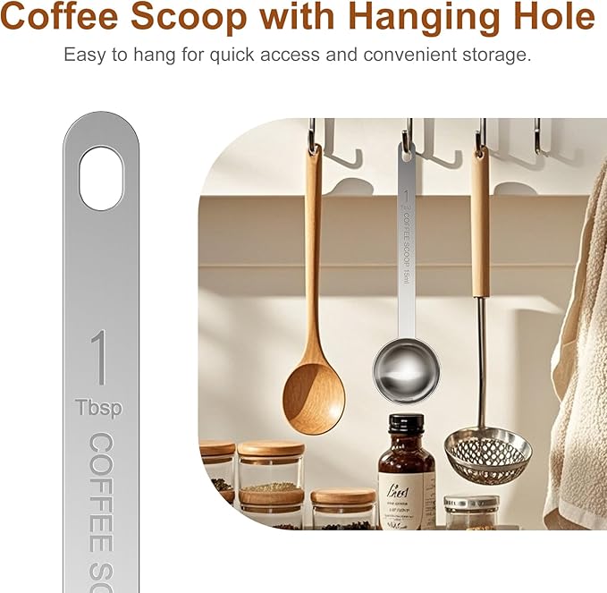 2PCS Coffee Scoop Spoons, 15ML (1 Tablespoon) Stainless Steel Measuring Spoons with Long Handle, Durable Coffee Scoopers for Ground Coffee, Tea and Baking Powder