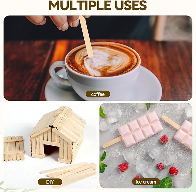 1000 Count Bamboo Coffee Stirrer - Disposable 5.5 inches Long Wooden Stir Sticks for Coffee and Cocktails - Smooth, Splinter-Free Beverage Mixers - Ideal for Cafe, Bars and Drink Stations