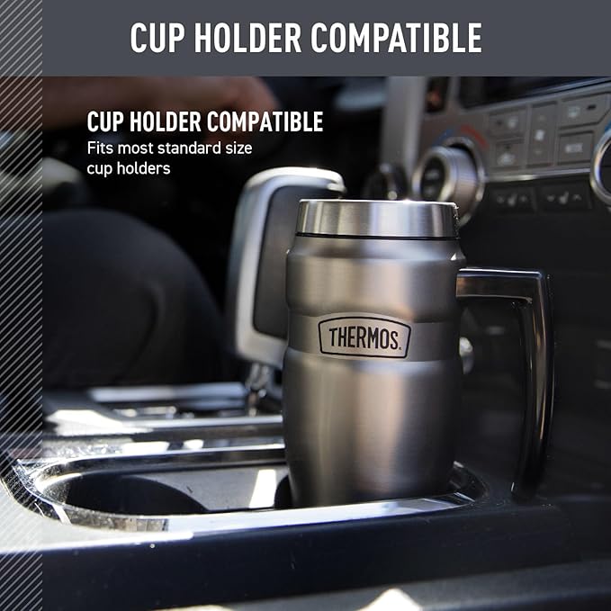 THERMOS Stainless King Vacuum-Insulated Travel Mug with Handle - 16oz, Army Green - Thermos Tumbler for Hot & Cold Drinks - Leak-Proof & Sweat-Proof Stainless Steel Coffee Mug with Lid for Commuting