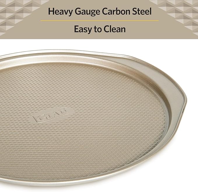 Glad Nonstick Large Pizza Pan for Oven | Round Baking Tray | Textured Cooking Sheet Crisper | Premium Bakeware Series for Home Kitchen