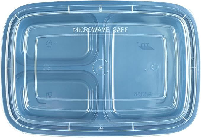 Asporto 26 Ounce Compartment Take Out Boxes, 100 Microwavable Meal Prep Containers - 3 Compartments, With Clear Plastic Lids, Midnight Blue Plastic Food Containers, Do Not Contain BPA - Restaurantware