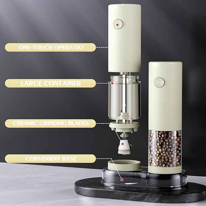 Salt and Pepper Grinder Set Electric Adjustable Coarseness Salt Pepper Grinder Shakers House Warming Gifts Automatic Battery Pepper Mill Shakers Gifts for Women Wedding Registry Must Haves