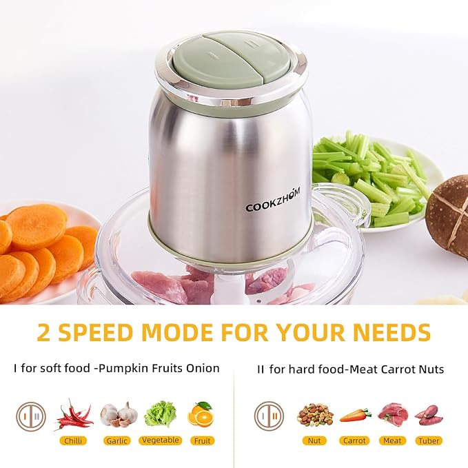 Silver Food Processor,500W Electric Meat Grinder with 8 Cup Glass Bowl and 4 Sharp Blades, Food Chopper & Vegetable Chopper for home use,Meat Processor, Vegetables, Fruits and Nuts