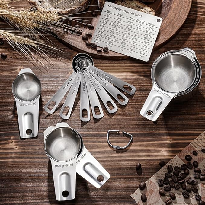 Measuring Cups and Spoons Set Heavy Duty 304 Metal Stainless Steel Measuring Cup Spoon Kitchen Gadgets for Cooking Baking (Set of 17)