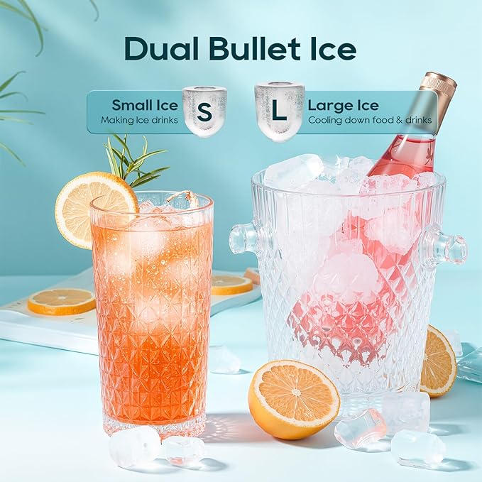 BREEZOME Ice Maker Countertop, 9 Ice Cubes in 6 mins, Self-Cleaning Portable Ice Machine with Basket and Scoop, 2 Sizes of Bullet Ice for Home Kitchen Party Camping RV