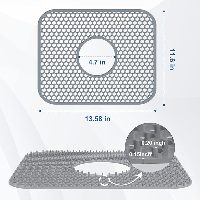 Bestjing 2 Pack Silicone Sink Protectors for Kitchen Sink with Center Drain, 13.58''x 11.6'' Non-Slip Heat Resistant Mat Grid for Bottom of Stainless Steel Porcelain (Center Hole)