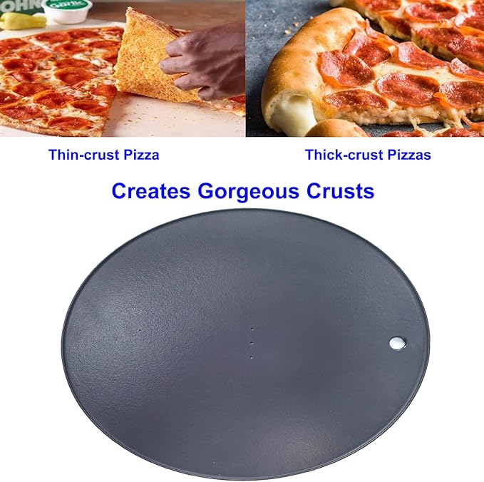 XL Round Pizza Steel 16.9" - 3D Cast Creates Gorgeous Crusts, Enamelled Cast Iron Baking Stone For Oven, Round Griddle, Speed & Even Heating Baking Steel Griddle