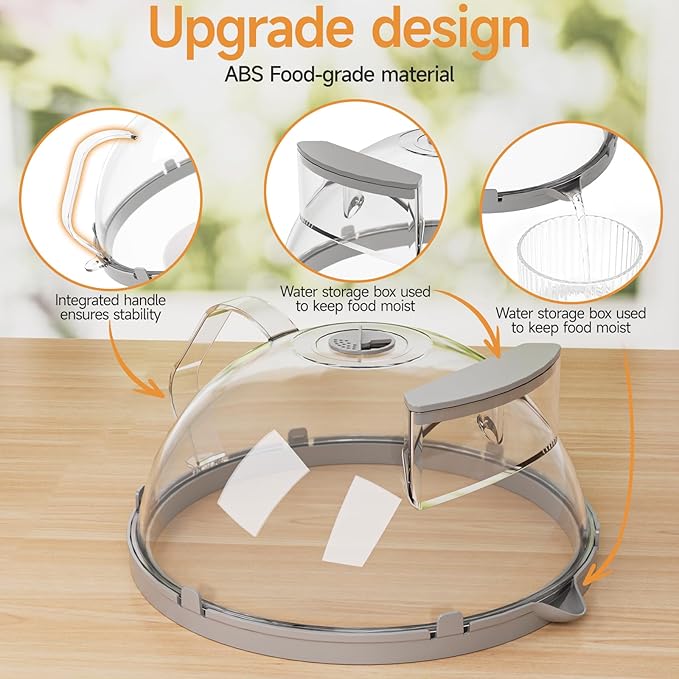 10" Microwave Splatter Cover with Water Steamer, Microwave Cover for Food, Dome Splatter Guard with Hanging Hole, Easy Clean & Space Saving Hanging Design, Grey