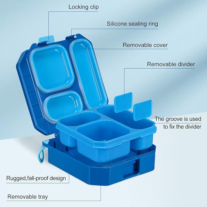 wiwens Bento Lunch Box for Kids with 12oz Soup Thermo Leak-Proof Lunch Food Container with 5 Compartment Thermo Hot Food Jar and Insulated Lunch Bag for Kid Toddler Girls Boys to School