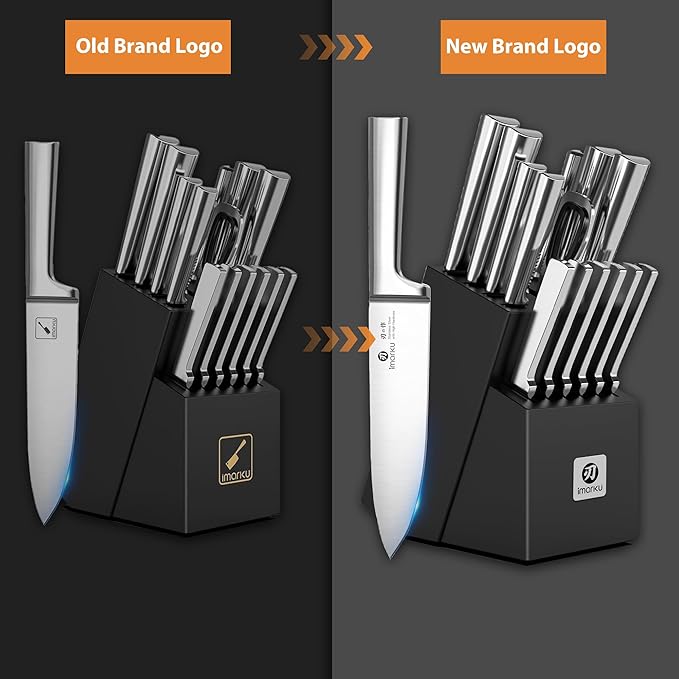imarku 15-Piece Knife Block Set Built-in Sharpener, Japanese High Carbon Stainless Steel Kitchen Knife Set, Dishwasher Safe, Chef Knife Set with Wooden Knife Block, Steak Knives for Kitchen Cooking