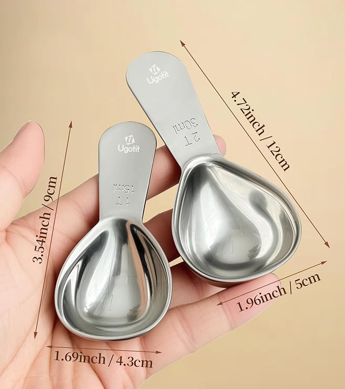 Ugotit Coffee Scoop for Ground Coffee, 2 Tablespoon Measuring Scoop, Stainless Steel Coffee Scoop Heavy-Duty Short Handle Fits Canisters for Coffee Beans, Protein Powder, Espresso (2 Pack)