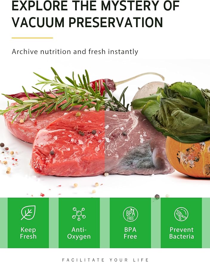 Syntus Vacuum Sealer Bags, 10 Pack 5 Roll 11" x 20' and 5 Roll 8" x 20' Commercial Grade BPA Free Bag Rolls, Food Vac Bags for Storage, Meal Prep or Sous Vide
