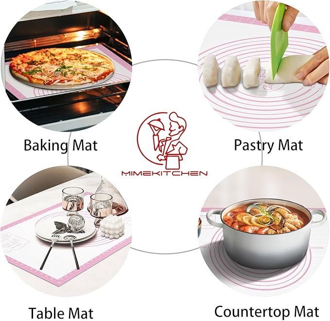 Non-stick Silicone Pastry Mat, Extra Large Baking Mat for Cookie Bread Pizza Pie Crust, Silicone Dough Mat for Rolling, Non-slip& Heat Resistant