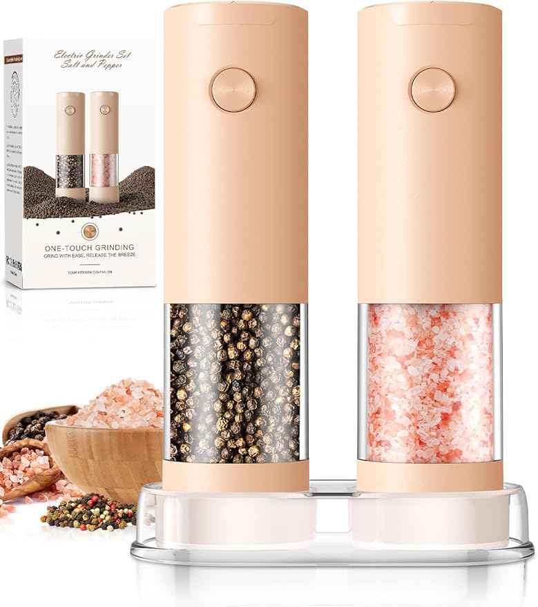 Electric Salt and Pepper Grinder Set Automatic Battery Pepper Mill Shakers Adjustable Coarseness Upgraded Larger Capacity with Led Home and Kitchen Appliances Birthday Gifts for Women Mom