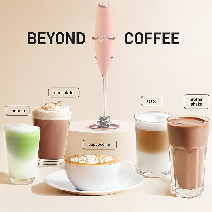 Zulay Kitchen Patented Tornado Triple Whisk Milk Frother with 4 Duracell Batteries – Handheld Foam Maker for Coffee, Lattes, Matcha & Hot Chocolate – Rich, Creamy Froth in Seconds - Rose Peach