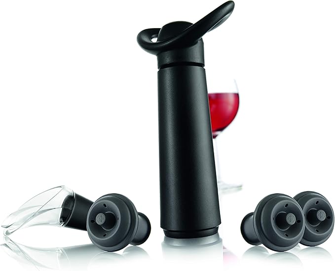 Vacu Vin Wine Saver Concerto Black Giftpack (1 Pump, 3 Stoppers, 1 Crystal Server), Silicone, Einheitlich