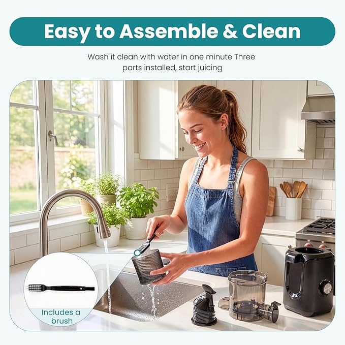 OLIXIS Cold Press Juicer, Masticating Juicer Machine with Reverse Function, Juice Extractor for Making Nut Milk, Easy Clean & Blade-Free, Black