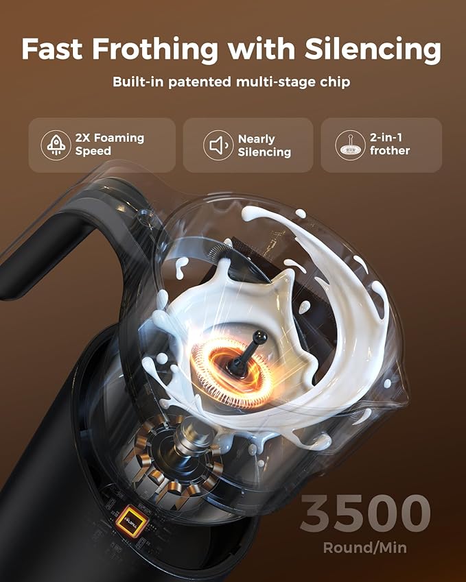 8-in-1 Milk Frother, 400ml Large Capacity & Detachable Milk Frother and Steamer, Coffee Frothers with Heating Function, Electric Automatic Hot & Cold Foam Milk Steamer, Quiet,Dishwasher Safe