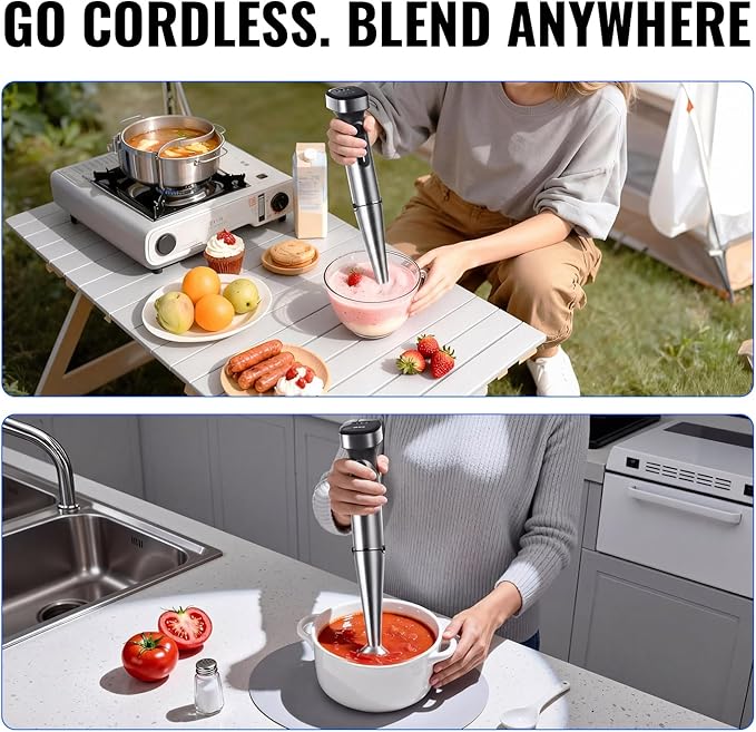 Turelar Cordless Immersion Blender with Rchargeable Battery, Portable Hand Blenders with Adjustable Speed, Hand Held Stick Mixer for Effortless Blending Shakes, Smoothies, Soups, Puree or Baby Food