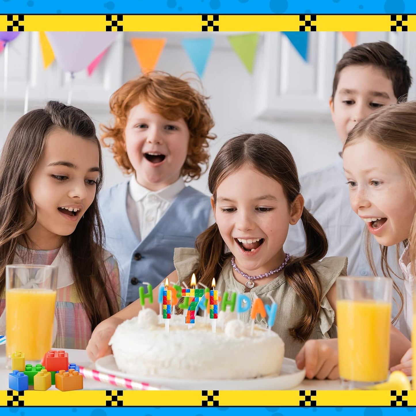 7 Pcs Building Block Themed Birthday Candles Set Building Blocks Number 7 Candle Cake Topper for Building Block Party Decoration Supplies (Number 7)