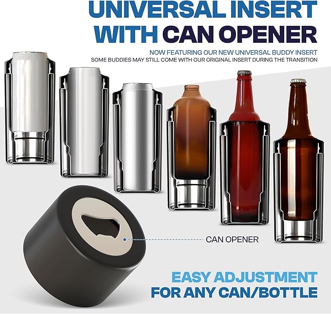 Frost Buddy Universal Can Cooler - Fits all - Stainless Steel Can Cooler for 12 oz & 16 oz Regular or Slim Cans & Bottles - Stainless Steel (Teal Glitz)