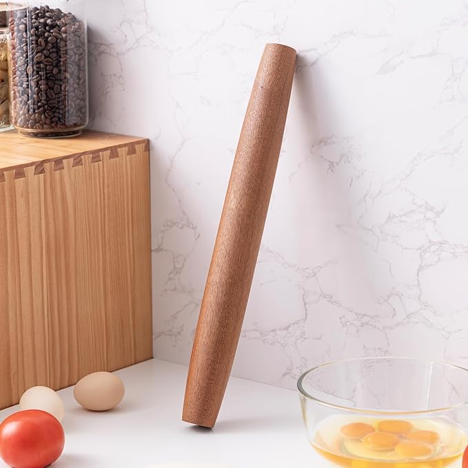 AISOSO French Rolling Pin, 15.75 Inches Wood Rolling Pins for Baking, Extra Long Classic Wooden Dough Roller for Fondant Pizza Pie Crust Cookie Pastry, Kitchen Baking Essentials, Brown