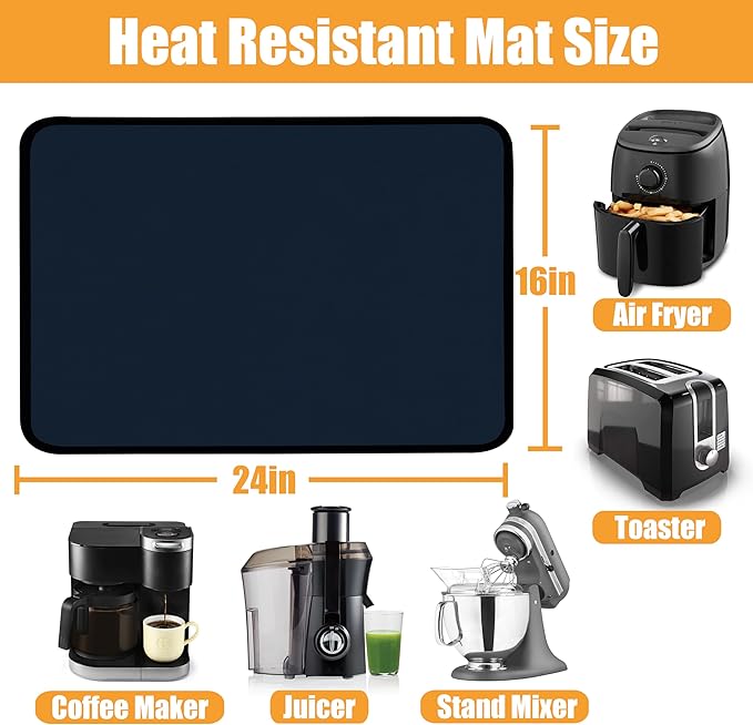 Heat Resistant Mat for Air Fryer,Deep Fryer,Oven,16x24in Hot Pads for Kitchen Counter Heat Protector,Under Coffee Maker Mats for Quartz Countertop Protector,Deep Fryer Coffee Machine Mat (Blue)