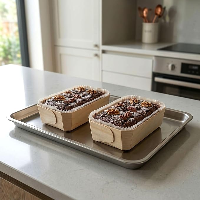 Restaurantware Taipei 17 Ounce Wooden Baking Molds 100 Oven Ready Disposable Loaf Pans - With Paper Liners Greaseproof Wood Containers For Baking For Banana Bread Meatloaf And More