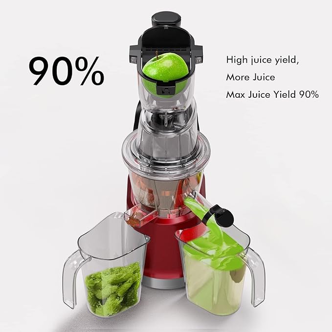 SIFENE Cold Press Slow Masticating Juicer Machine, Juice Extractor for Vegetables & Fruits, Dual Mouth 83mm Wide Chute, High Juice Yield, BPA Free, Easy-Clean, Compact Stylish Red Design