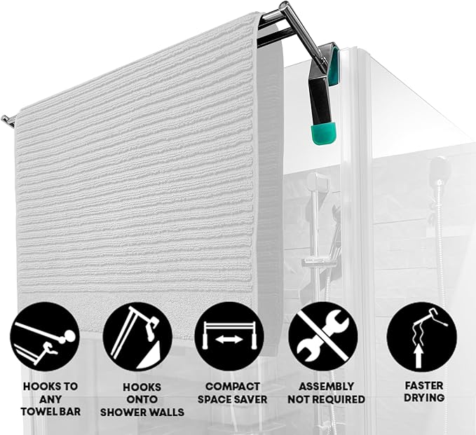 Bathroom Towel Bar Extender, The Magic Bar, Doubles Your Towel Space Fits Almost Any Towel Bar or Shower Walls, Faster Drying, No Tools Required, Expands from 14.5 to 25.5 Inches, Chrome (Double)