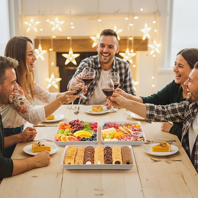 Lifewit Serving Tray for Party Supplies, Reusable Serving Platter for Catering, Snack, Fruit, Charcuterie, Appetizer, Plastic Food Trays, Hosting Essentials, BPA Free, White, 8 Pcs
