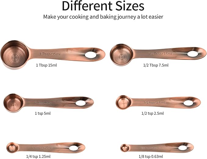Smithcraft Measuring Cups and Spoons Set, Copper Measuring Cups and Spoons Set for Baking & Kitchen, Stainless Steel Measure Cup and Spoon for Dry &Liquid, Metal 7 Measure Cups&6 Spoons