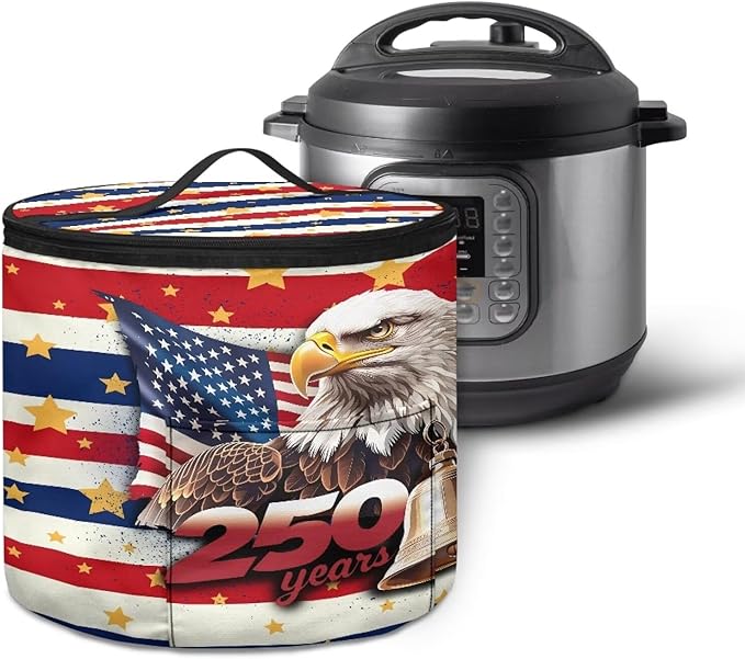 Stars and Stripes Electric Pressure Cooker for America250 Semiquincentennia Bald Eagle Insulation Handbag Keep Appliance Clean Electric Pressure Cooker Bag with Accessories Pockets