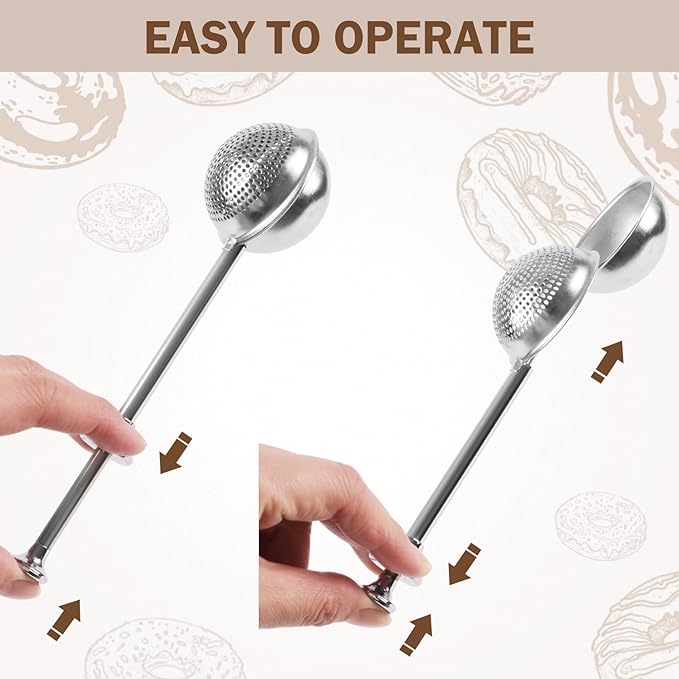 2pcs Stainless Steel Loose Tea Leaf Steeper&Sugar Shaker Duster Sifter 2 in 1, tea ball for loose leaf tea,tea strainers One-Hand Operated Spring-Loaded