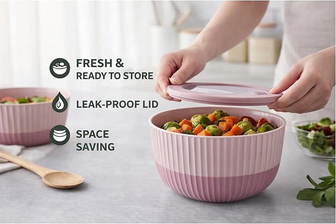 Mixing Bowls with Lids, 8-Piece Airtight Leak-Proof Nesting BPA-Free Bowl Set for Kitchen & Food Storage, Large 4200ml Capacity, Microwave & Dishwasher Safe