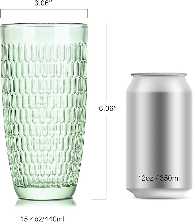 CREATIVELAND Highball Beverage Glasses Set of 6 Romantic Colored Thick & Heavy Base Big Capacity 14.87oz|440ml, Drinking Glass Tumblers for Iced Tea, Water, Soda & Juice and Cocktails