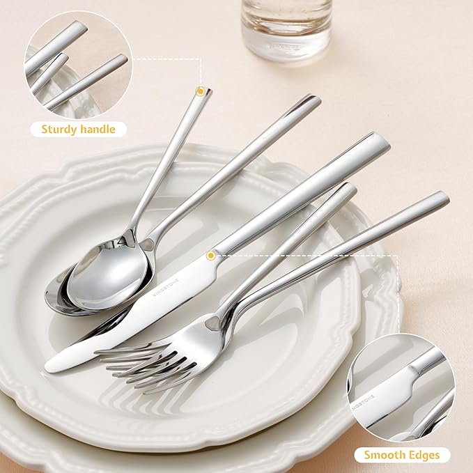 KINGSTONE Silverware Set, 20-Piece Forged Novelty Flatware Cutlery Utensil Set Premium Stainless Steel, Service for 4, for Kitchen, Home, Wedding, Party, Mirror Polished and Dishwasher Safe