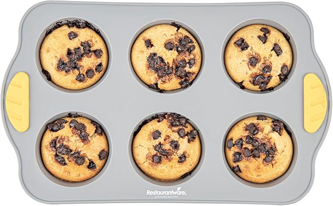 Restaurantware Silicone Baking Mold Pack of 1 Non-Stick Muffin Mold with Handles 6 Compartments, Oven-Friendly Dishwashable Freezer-Friendly Heat-Resistant Gray Silicone Cupcake Muffin Pan