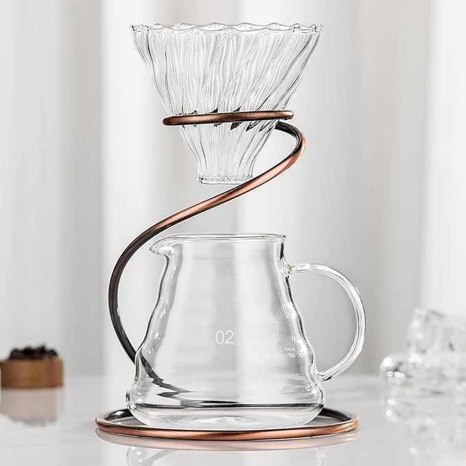 Coffee Pour Over Set – Complete Pour Over Coffee Maker with Dripper, 40Filters, and Metal Stand – Portable & Stylish V60 Style Drip Coffee Brewer