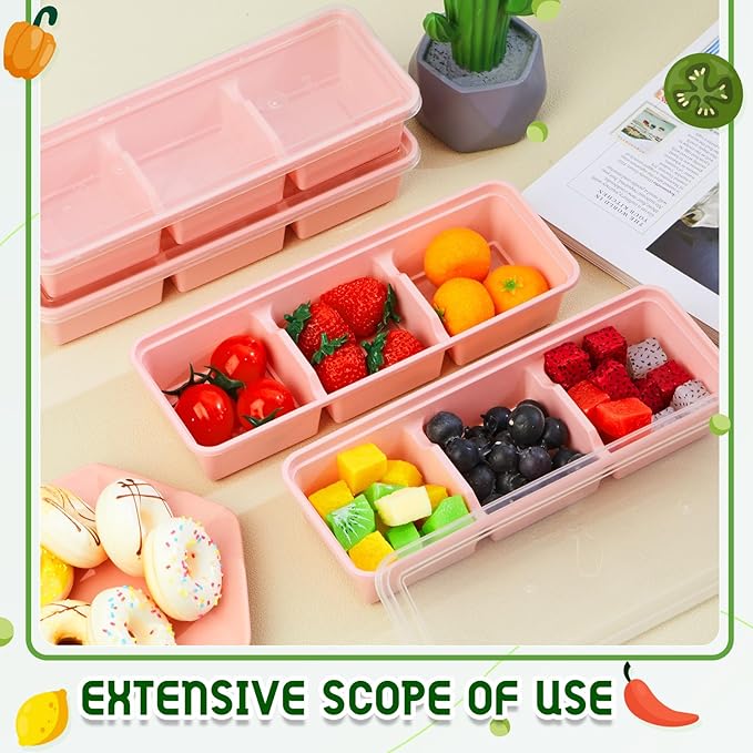 Hushee 10 Pack 17 oz Small Meal Prep Containers with 3 Compartments Snack Containers with Lid Disposable Plastic Bento Box Travel Lunch Food Boxes Stackable for Office Picnic (Pink)