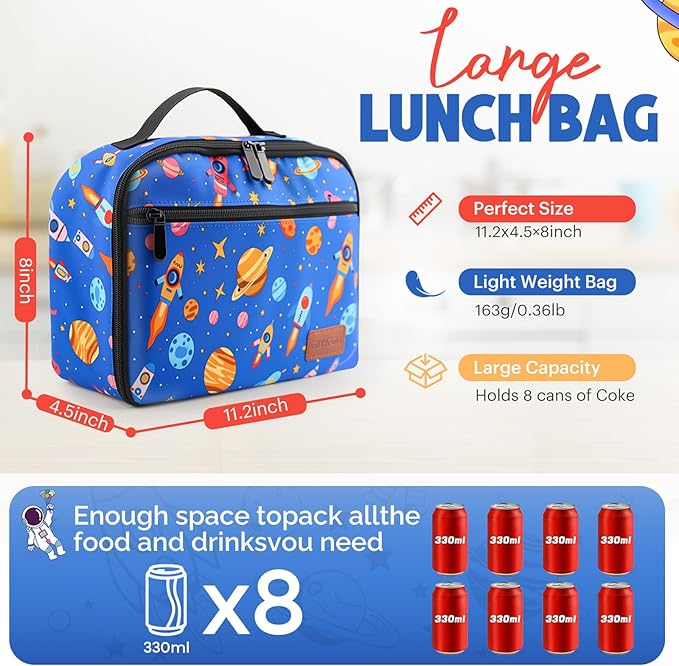 Lunch Box Kids, Lunch Bags for Women Men, Insulated Cooler Reusable Cute Lunch Containers for Boy & Girls, Adults Leak Proof Large Lunch Tote Bags for School, Work, Travel, Picnic Outdoor and Beach