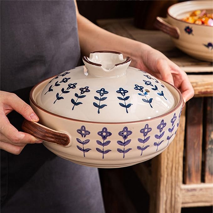 Ceramic Casserole, Japanese Clay Pot Donabe Stone Rice Pot With Lid, Earthen Pot Stockpot Ceramic Casserole Cooker Healthy Cookware Stove Pot Soup Hot Pot(Color:A)