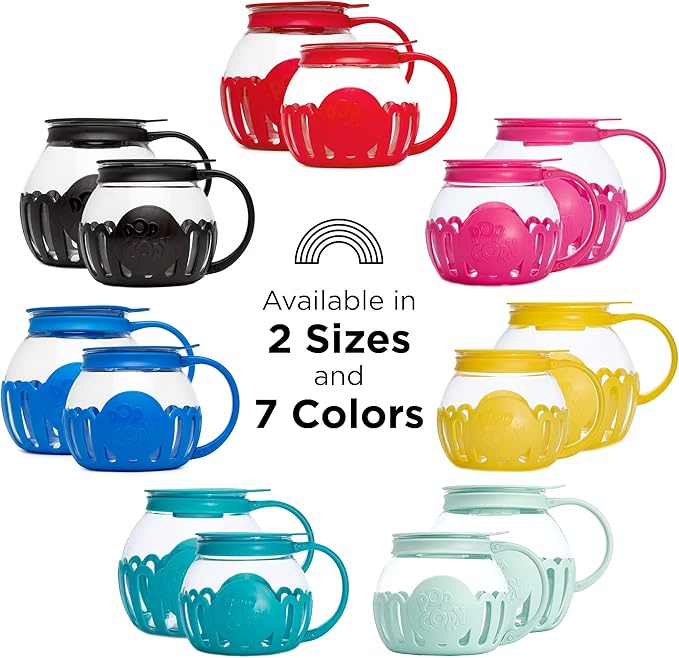 Ecolution Patented Micro-Pop Microwave Popcorn Popper with Temperature Safe Glass, 3-in-1 Lid Measures Kernels and Melts Butter, Made Without BPA, Dishwasher Safe, 3-Quart, Teal