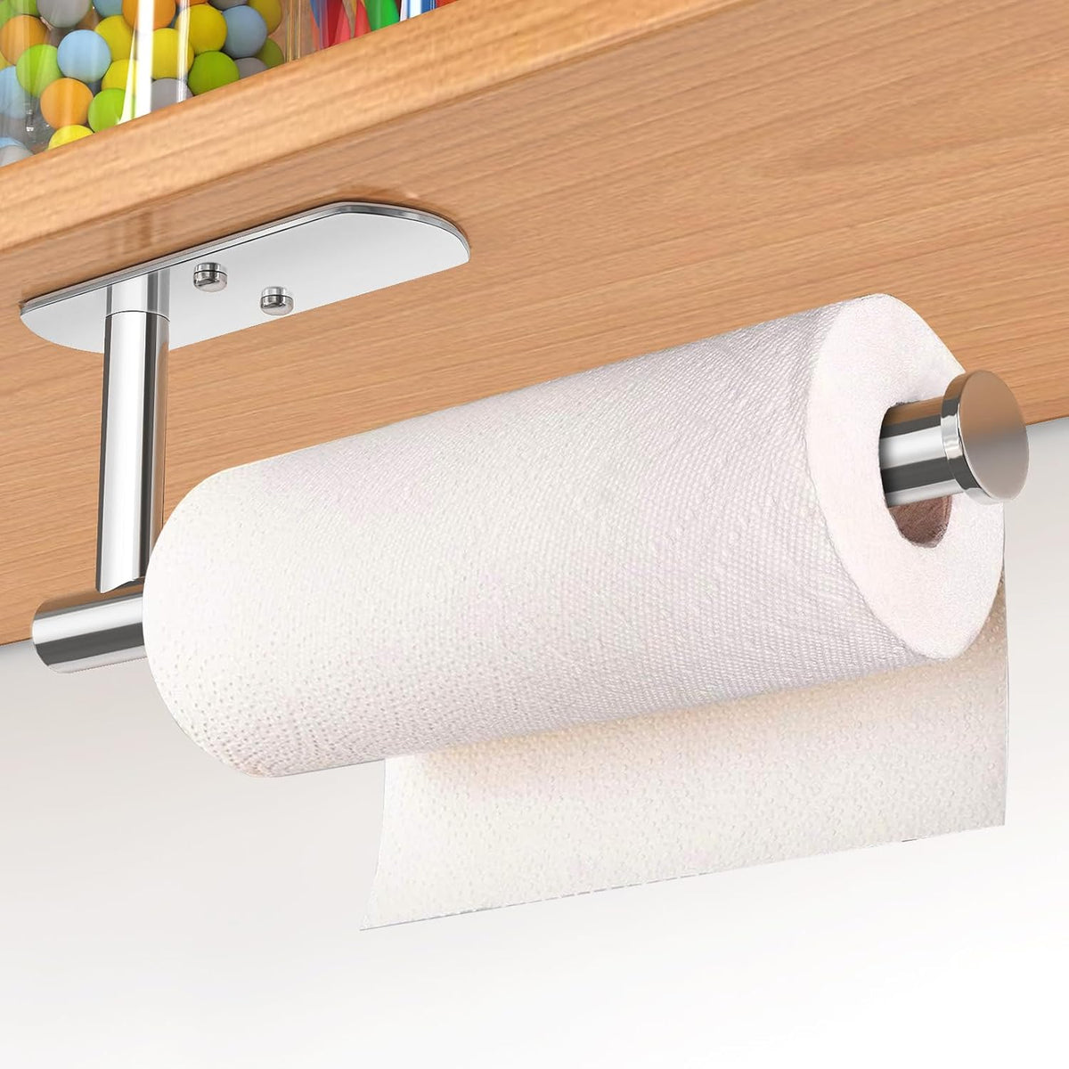 VAEHOLD Self Adhesive Paper Towel Holder Under Cabinet Mount, Wall Mounted Paper Towel Roll Holder for Kitchen, Bathroom, Wall - Stainless Steel (Bright Surface)