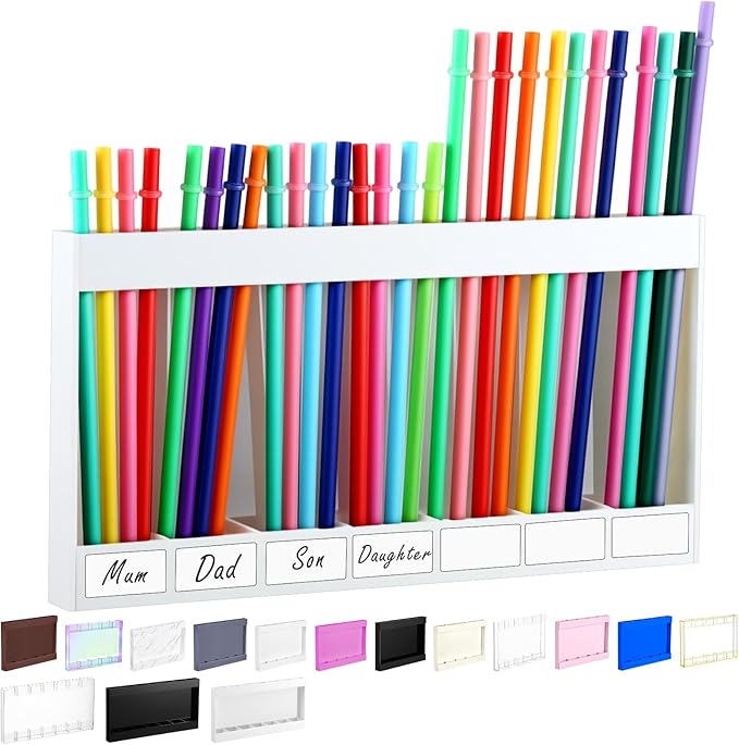 Qinyoung Acrylic Straw Holder for Cabinet Door with Double Sided Adhesive Tape Reusable Straw Organizer Tumbler Storage Kitchen Accessories Container for Counter Cupboard(Classic,Extra Large,White)