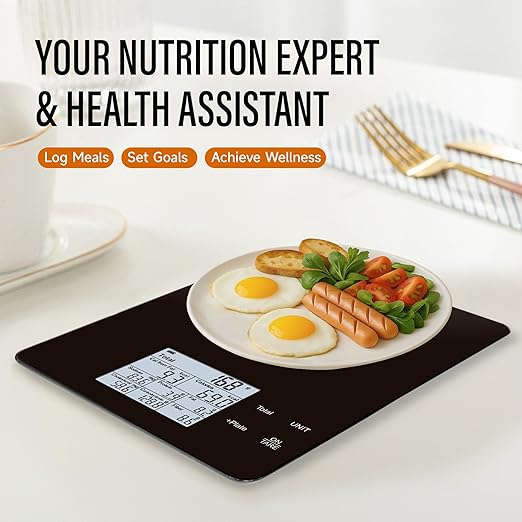 EILISON Smart Kitchen Scale with Nutrition Calculator, Digital Food Scale, Large TFT Color Display, Bluetooth App for 999+ Foods, Calorie Counter & 24 Nutrients Analyzer, 5000g Cap (Kitchen Black)