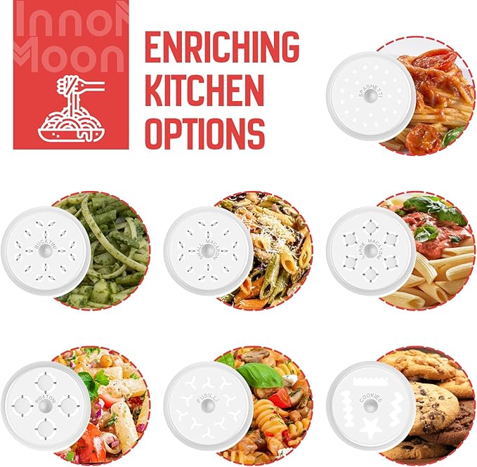 Gourmet Pasta Press Attachment for KitchenAid Stand Mixers, Pasta Press for KitchenAid Mixer with 7 Interchangeable Pasta Plates, Pasta Extruder Attachment by InnoMoon